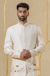 Runit Gupta_Ivory Chanderi Silk Embroidered Dabka Sherwani Pant Set _Online_at_Aza_Fashions