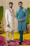 Runit Gupta_Ivory Chanderi Silk Embroidered Dabka Sherwani Pant Set _at_Aza_Fashions