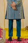 Buy_Runit Gupta_Blue Chanderi Silk Embroidered Pearl And Pipe Sherwani Set _Online_at_Aza_Fashions