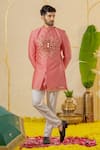 Buy_Runit Gupta_Pink Chanderi Silk Embroidered Cutpipe Short Sherwani And Pant Set _at_Aza_Fashions