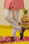 Runit Gupta_Pink Chanderi Silk Embroidered Cutpipe Short Sherwani And Pant Set _Online_at_Aza_Fashions