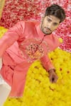 Buy_Runit Gupta_Pink Chanderi Silk Embroidered Cutpipe Short Sherwani And Pant Set 