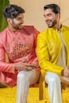 Runit Gupta_Yellow Chanderi Silk Embroidered Dabka And Thread Sherwani Set _at_Aza_Fashions