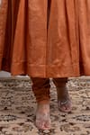 Buy_Vinusto_Brown Cotton, Chanderi Embroidery Handwoven Zari Yoke Anarkali With Churidar _Online_at_Aza_Fashions