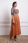 Vinusto_Brown Cotton, Chanderi Embroidery Handwoven Zari Yoke Anarkali With Churidar _at_Aza_Fashions