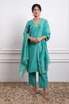 Buy_Vinusto_Sky Blue Handwoven Chanderi Embroidery Lace Zari Straight Kurta And Pant Set _at_Aza_Fashions