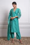 Shop_Vinusto_Sky Blue Handwoven Chanderi Embroidery Lace Zari Straight Kurta And Pant Set _at_Aza_Fashions