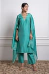 Buy_Vinusto_Sky Blue Handwoven Chanderi Embroidery Lace Zari Straight Kurta And Pant Set _Online_at_Aza_Fashions