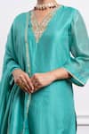 Shop_Vinusto_Sky Blue Handwoven Chanderi Embroidery Lace Zari Straight Kurta And Pant Set _Online_at_Aza_Fashions