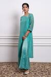 Buy_Vinusto_Sky Blue Stripe Zari Chanderi Embroidery Zardosi A-line Kurta And Palazzo Set _Online_at_Aza_Fashions