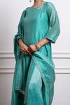 Vinusto_Sky Blue Stripe Zari Chanderi Embroidery Zardosi A-line Kurta And Palazzo Set _at_Aza_Fashions