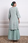 Shop_Vinusto_Blue Handwoven Zari Silk Embroidery Lace Round A-line Kurta And Palazzo Set _at_Aza_Fashions