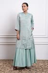 Buy_Vinusto_Blue Handwoven Zari Silk Embroidery Lace Round A-line Kurta And Palazzo Set _Online_at_Aza_Fashions