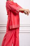 Shop_Vinusto_Pink Handwoven Chanderi Embroidery Lace Round Zari Short Kurta With Palazzo _Online_at_Aza_Fashions