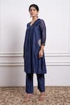 Buy_Vinusto_Blue Handwoven Chanderi Embroidery Zardosi Pleated A-line Kurta And Pant Set _Online_at_Aza_Fashions