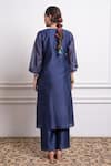 Shop_Vinusto_Blue Handwoven Chanderi Embroidery Floral V-neck Zari Straight Kurta With Pant _at_Aza_Fashions