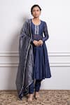 Buy_Vinusto_Blue Handwoven Chanderi Embroidery Floral Round Zardosi Anarkali And Churidar Set _at_Aza_Fashions