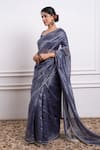 Vinusto_Blue Handwoven Chanderi With Zari Stripes Embroidered Pearl Lace Saree Blouse _Online_at_Aza_Fashions