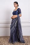 Shop_Vinusto_Blue Handwoven Chanderi With Zari Stripes Embroidered Pearl Lace Saree Blouse _Online_at_Aza_Fashions