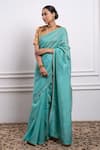 Buy_Vinusto_Blue Handwoven Chanderi Embroidered Lace V-neck Saree With Solid Blouse _Online_at_Aza_Fashions