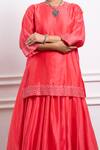 Vinusto_Pink Handwoven Chanderi Embroidered Lace Sequin Zari Short Kurta With Skirt _at_Aza_Fashions