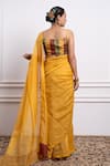 Shop_Vinusto_Yellow Handwoven Chanderi With Zari Weave Embroidered Bead Scoop Saree Blouse _at_Aza_Fashions