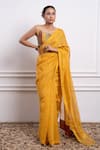 Vinusto_Yellow Handwoven Chanderi With Zari Weave Embroidered Bead Scoop Saree Blouse _Online_at_Aza_Fashions