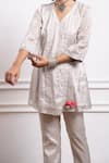 Shop_Vinusto_Silver Handwoven Silk Embroidered V-neck Angarkha With Pant _Online_at_Aza_Fashions