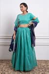 Shop_Vinusto_Blue Handwoven Chanderi Embroidered Lace Round Gathered Lehenga Blouse Set _at_Aza_Fashions