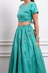 Vinusto_Blue Handwoven Chanderi Embroidered Lace Round Gathered Lehenga Blouse Set _Online_at_Aza_Fashions