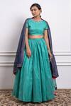 Shop_Vinusto_Blue Handwoven Chanderi Embroidered Lace Round Gathered Lehenga Blouse Set _Online_at_Aza_Fashions