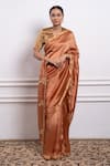 Buy_Vinusto_Brown Handwoven Pattu Silk Embroidered Floral Placement Saree With Blouse _at_Aza_Fashions