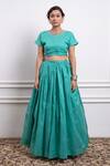 Vinusto_Blue Handwoven Chanderi Embroidered Zardozi Gathered Lehenga With Blouse _Online_at_Aza_Fashions