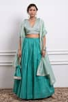 Shop_Vinusto_Blue Handwoven Chanderi Embroidered Zardozi Gathered Lehenga With Blouse _Online_at_Aza_Fashions