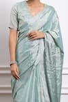 Vinusto_Blue Handwoven Zari Silk Embroidered Floral V-neck Saree With Blouse _Online_at_Aza_Fashions