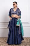 Buy_Vinusto_Blue Handwoven Chanderi Embroidered Lace V-neck Panelled Lehenga Set _at_Aza_Fashions