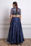 Shop_Vinusto_Blue Handwoven Chanderi Embroidered Lace V-neck Panelled Lehenga Set _at_Aza_Fashions