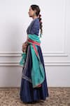 Shop_Vinusto_Blue Handwoven Chanderi Embroidered Lace V-neck Panelled Lehenga Set _Online_at_Aza_Fashions