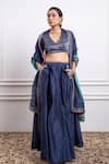 Vinusto_Blue Handwoven Chanderi Embroidered Lace V-neck Panelled Lehenga Set _at_Aza_Fashions