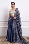 Buy_Vinusto_Blue Handwoven Chanderi Embroidered Lace V-neck Panelled Lehenga Blouse Set _at_Aza_Fashions