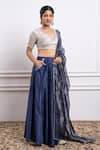 Shop_Vinusto_Blue Handwoven Chanderi Embroidered Lace V-neck Panelled Lehenga Blouse Set _Online_at_Aza_Fashions