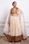 Shop_Vinusto_Ivory Handwoven Chanderi With Zari Stripes Gathered Lehenga And Blouse Set _at_Aza_Fashions