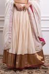 Vinusto_Ivory Handwoven Chanderi With Zari Stripes Gathered Lehenga And Blouse Set _at_Aza_Fashions