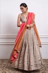 Buy_Vinusto_Multi Color Handwoven Zari Silk Embroidered Lace Lehenga And Blocked Dupatta Set 