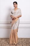 Vinusto_Silver Handwoven Zari Silk Embroidered Lace Color Blocked Saree With Blouse _Online_at_Aza_Fashions