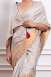 Buy_Vinusto_Silver Handwoven Zari Silk Embroidered Lace Color Blocked Saree With Blouse _Online_at_Aza_Fashions