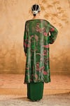 Shop_Blooming Threads_Green Cape And Blouse Lurex Geogette Print Chintz & Striped & Draped Skirt Set _at_Aza_Fashions