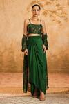 Blooming Threads_Green Cape And Blouse Lurex Geogette Print Chintz & Striped & Draped Skirt Set _Online_at_Aza_Fashions