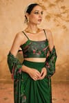 Shop_Blooming Threads_Green Cape And Blouse Lurex Geogette Print Chintz & Striped & Draped Skirt Set _Online_at_Aza_Fashions