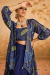 Buy_Blooming Threads_Blue Cape And Blouse Lurex Geogette Print Chintz & Striped & Draped Skirt Set _Online_at_Aza_Fashions